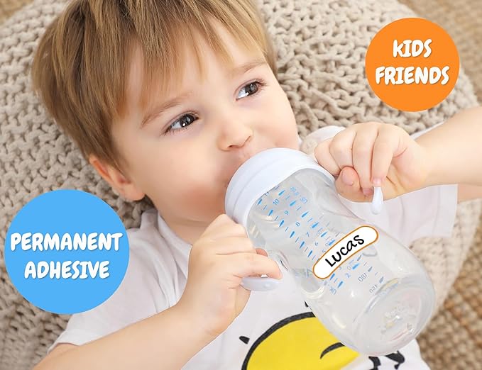 Baby Bottle Labels for Daycare, Self-Laminating, Waterproof Write-On Name Labels, Assorted Sizes & Colors, Pack of 80 (Rainbow)