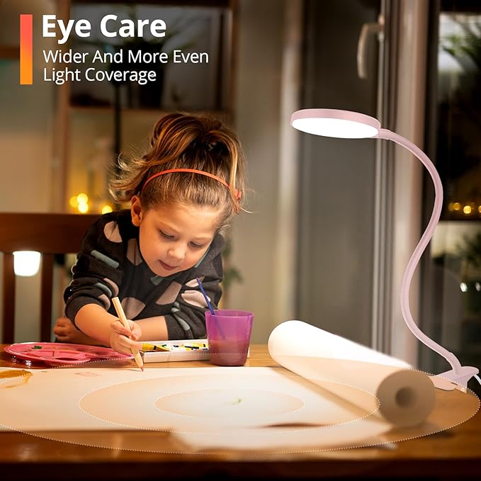 iFalarila Reading Light with Remote, LED Desk Lamp Clip on [1H Timer & Nightlight] RA>95 Dimmable Flexible Gooseneck, Reading Lamp with Clamp for Table - 3.5'' (Adapter Included)