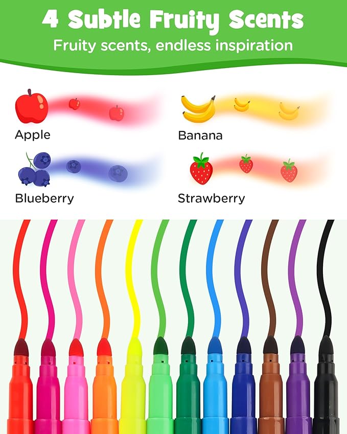 D-FantiX 24 Packs Fruit Scented Washable Markers Bulk, 288 Count Coloring Markers for Kids Party Favors, Preschool Classroom Must Haves and Rewards, Back to School Supplies for Girls Boys