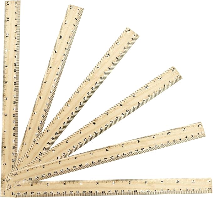 6 Pack Wooden Ruler 12 Inch Rulers, High-Quality Metric Ruler, Easy to Read, Wooden Ruler for Drawing, Home and Office, 2 Scale (30 cm)