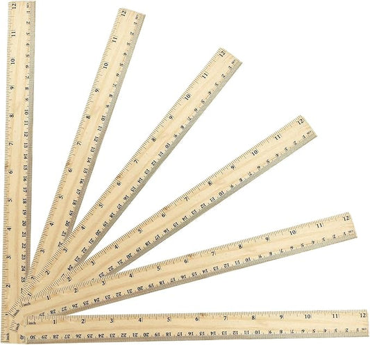 6 Pack Wooden Ruler 12 Inch Rulers, High-Quality Metric Ruler, Easy to Read, Wooden Ruler for Drawing, Home and Office, 2 Scale (30 cm)