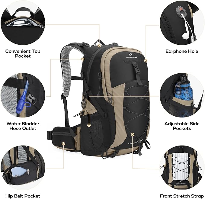 Maelstrom 40L Hiking Backpack, Lightweight Camping Daypack with Rain Cover | Water-Resistant Rip-Stop Nylon, Wet/Dry Separation, Multi-Pockets, Survival Whistle. Ideal For Men, Women, Travel, Trekking
