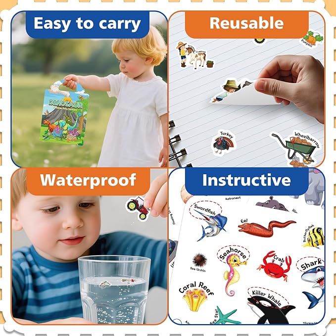 Reusable Sticker Book for Toddlers 3-6, Jelly Stickers for Kids, Sticker Activity Book Travel Toys for Car & Airplane, Educational Learning Gifts for Boys and Girls (Space Theme)