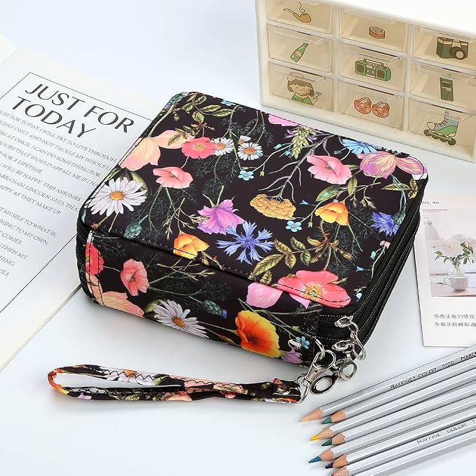 72 Slots Pencil Case Organizer w/Removal Handle Strap | 3-Layer Zipped Pencils Box Large for Colored Pencils Watercolor Pencils for Office and Travel for Artist