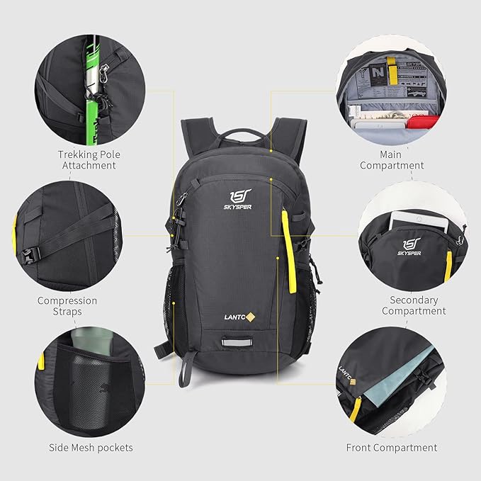 SKYSPER Small Hiking Backpack, 20L Lightweight Travel Backpacks Hiking Daypack Rucksack Women Men for Trekking Backpacking Outdoor Sports
