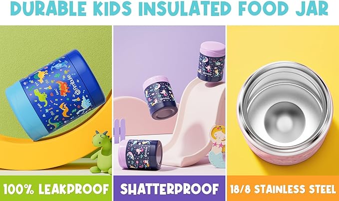 Fimibuke Kids Bento Snack Lunch Box with 4 Compartment, Insulated Lunch Bag, Stainless Steel Vacuum Thermo Food Jar, Ice Pack, Utensils Set, Birthday Gifts for Age 3-12 Back to School Toddler Girl Boy