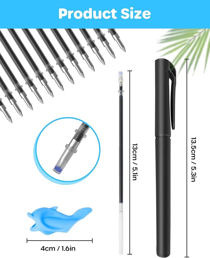 D-FantiX Magic Pens & Refills for Magic Grooved Writing Practice Workbooks, Disappearing Ink Pen for Grooved Handwriting Practice for Kids, Invisible Ink Pen with Pencil Grips for Kids Handwriting