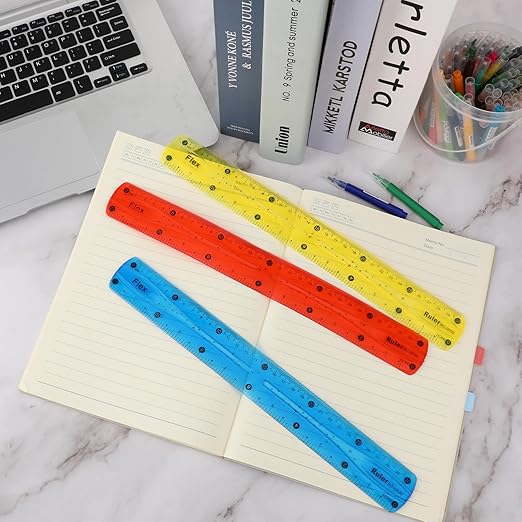 3Pcs Flexible Ruler, 12 Inch Translucent Plastic Rulers Shatterproof Bendy Rulers with Inches and Centimeters Soft Bendable Rulers for Kids Adults Classroom School Home Office (Red Yellow Blue)