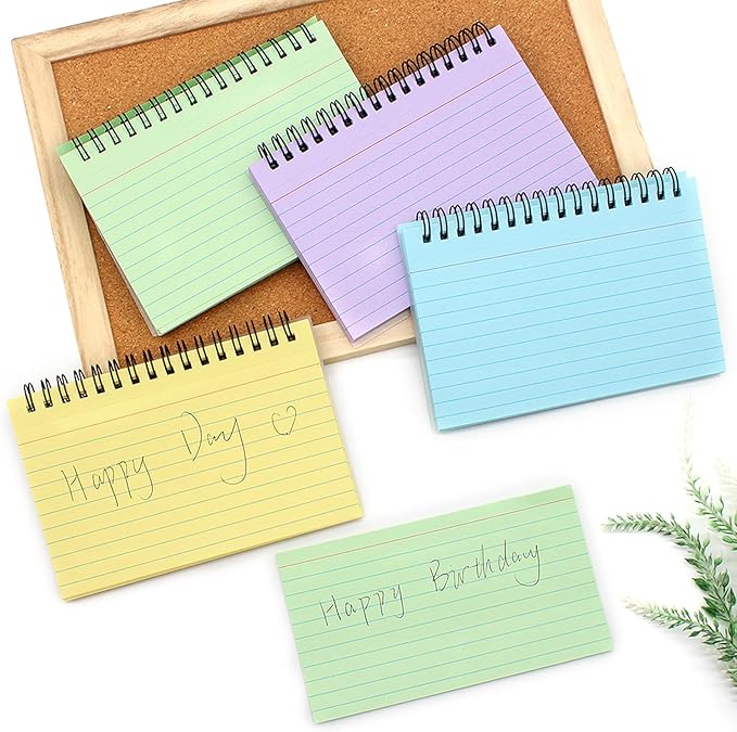 200 Pcs Index Cards 4x6 Inch Lined Note Cards Flash Cards Spiral Bound Waterproof Cover for Daily Planning, Work, School, Journaling, Studying(Perforated Tear-Out, 4 Colors)