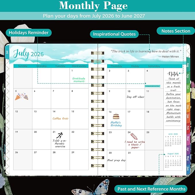Planner 2026-2027 - Academic Planner 2026-2027, July 2026 - June 2027, 6.5” x 8.5”, Weekly and Monthly Planner, 26-27 Calendar Planner, Colorful Tabs, Back Pocket, Holidays, Hardcover
