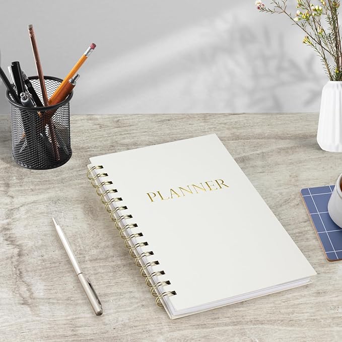 Undated Weekly and Monthly Planner Spiral Bound- Weekly Goals Notebook, To Do List, Habit Tracker Journal, Academic, Aesthetic, Stylish School or Office Supplies (6.1" x 8.4" - Cream)