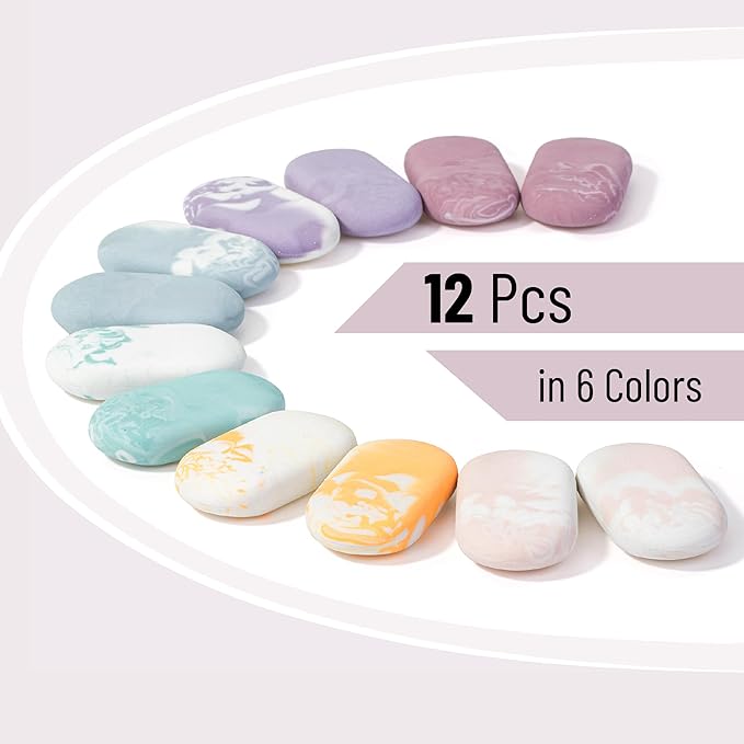 Mr. Pen- Marble Pencil Erasers, 12 Pack, 1" x 2", Soft Rubber Marble Pencil Erasers for School, Office, Art Sketching, Homework, Exams, Clean Smudge-Free Correction