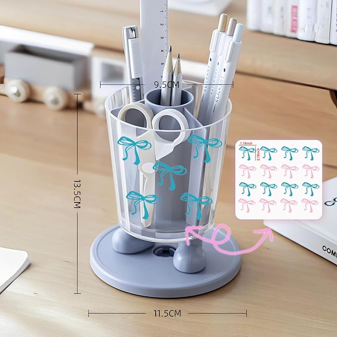 INSTOME Rotating Pen Holder,Cute Bow Pen Holder,Office Desk Accessories for Work, School,or Home