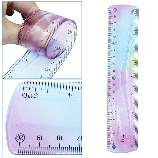 Hitefu 2 Pcs Plastic Flexible Ruler, 8 Inch Colorful Bendable Ruler Shatterproof Straight Edge, for School Classroom, Office, Students & Adults (20 cm)