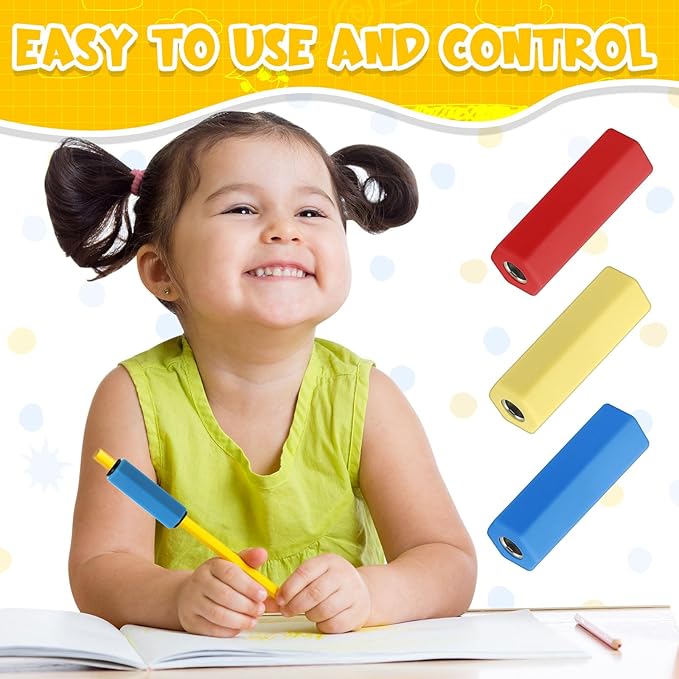 3 Pcs Pencil Pen Weights 1.59 oz, Handwriting Aid Kit for Children Elderly Special Need, Metal Weighted Pencil Holder Tool for Autism Tremors Fine Motor Skills(Blue, Red, Yellow)