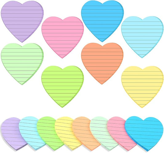 Teling 24 Pack Valentine's Day Sticky Notes Heart Lined Sticky Notes Self Adhesive Love Memo Pads for Valentines Party Exchange Gifts Office Home School 3x3 Inch(Light Colors, Classic)