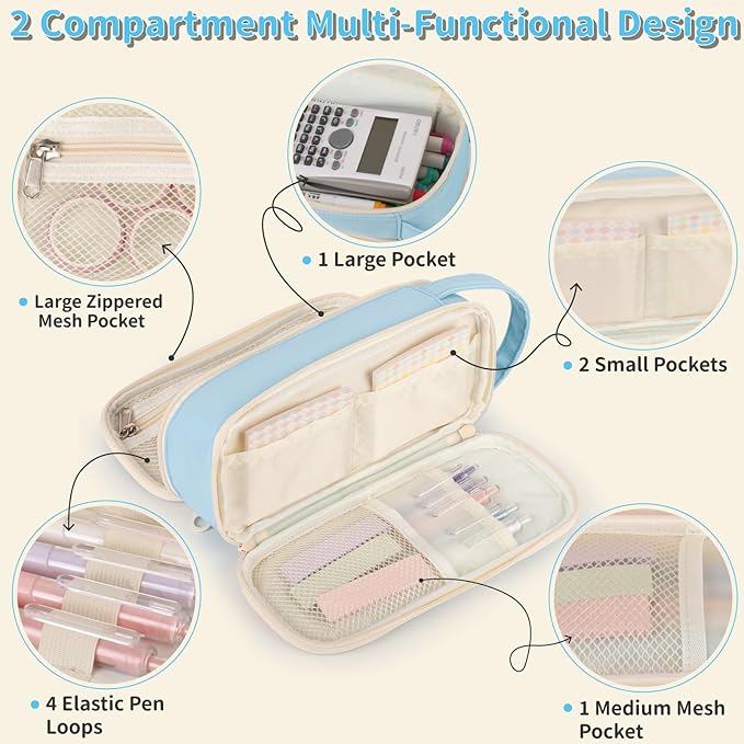 Pencil Case For Girls,Flower Quilted Large Capacity Pencil Pouch With 2 Compartment, Zipper Pencil Bag With Handle, Women Soft Pencil Box For Middle School Office College