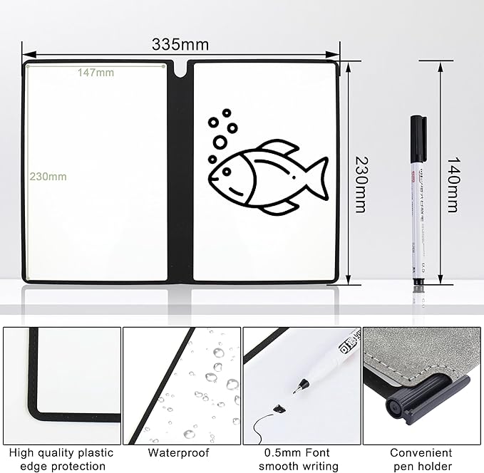 Whiteboard Notebook, Portable Dry Erase White Board Book Reusable Whiteboard Erasable Double-Sided Meeting Notebook with Marker Pen for Business Office School Home