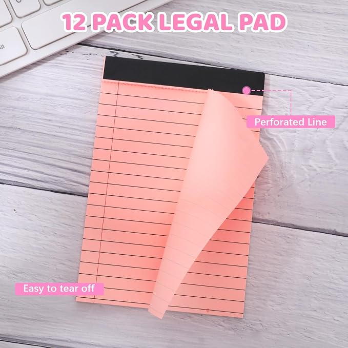 12 Pack Small Legal Pads 4x6, 12 Colors College Ruled 30 Sheets Each 80 Gsm