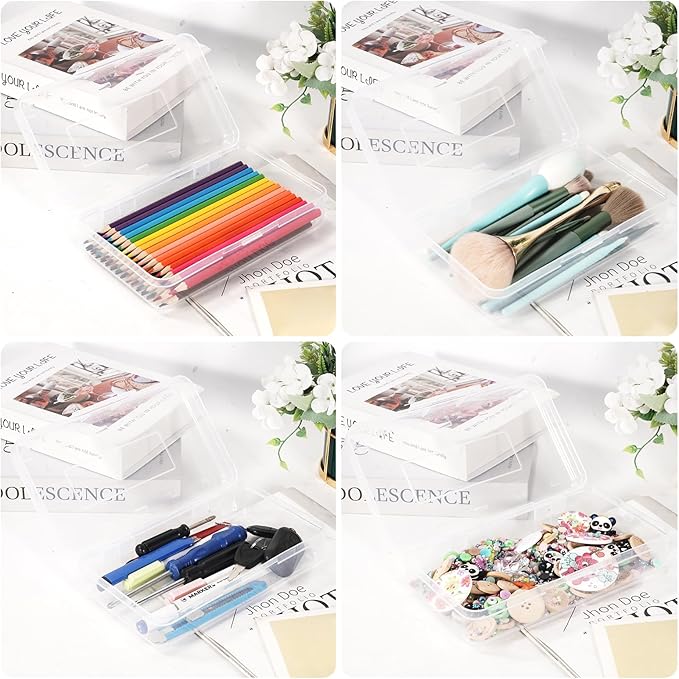 Colored Plastic Pencil Box, Large Capacity Pencil Case, Pencil Boxs for Kids Adults, Hard Crayon Box Storage with Snap-Tight Lid for School Office Supplies (Clear)