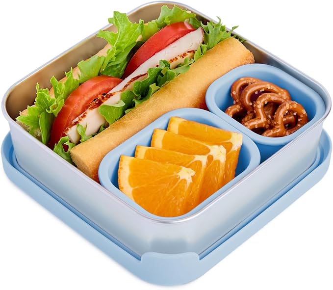 Good Bare Stainless Steel Sandwich Container for Kids & Adults, Plastic-Free Lunch Box with Silicone Lid, Leakproof Metal Snack Box, Dishwasher Safe, BPA-Free Food Storage Container, Sky Blue