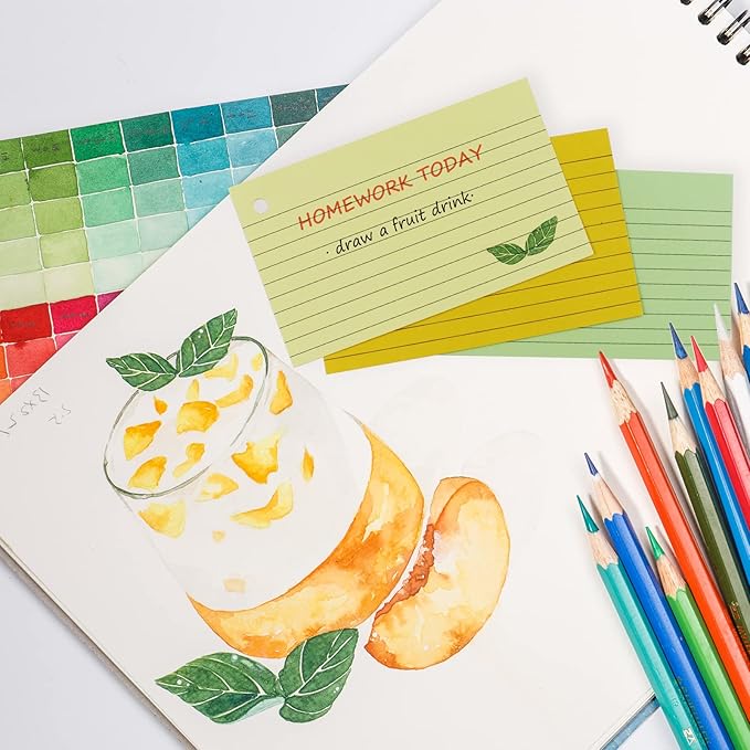 Tecmisse 600 Pieces Index Cards Rulded, Colorful Flash Cards 3 x 5 Index Card with Rings, Heavy Study Cards, Note Cards Punched for School Learning, Office and Home Uses (7-Color Thickened)