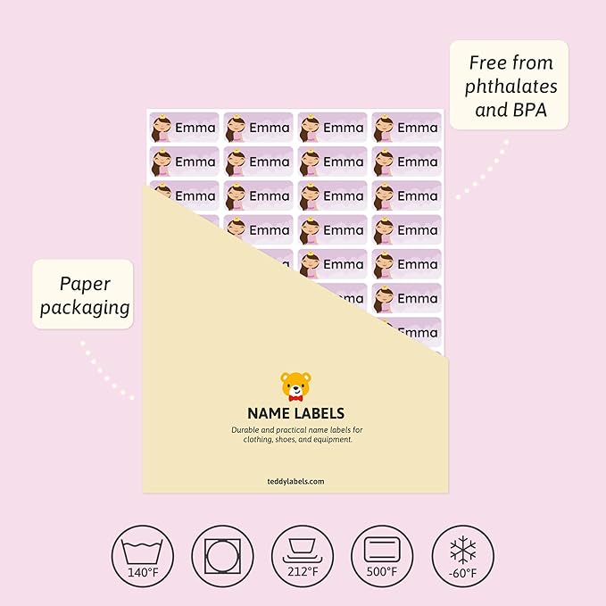 Personalized Name Labels for Kids (180) – Custom Waterproof & Durable Stickers for Clothing, Daycare, Office & School Supplies - Fairytale