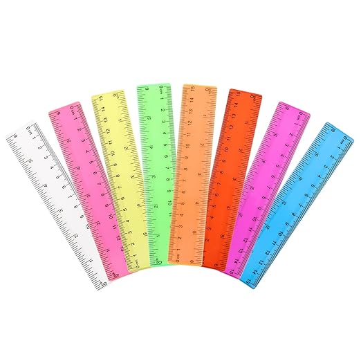 Ruler 6 Inch,Rulers for School,Rulers Bulk for Classroom,8 Pack for Kid Transparent Multicolor Rulder