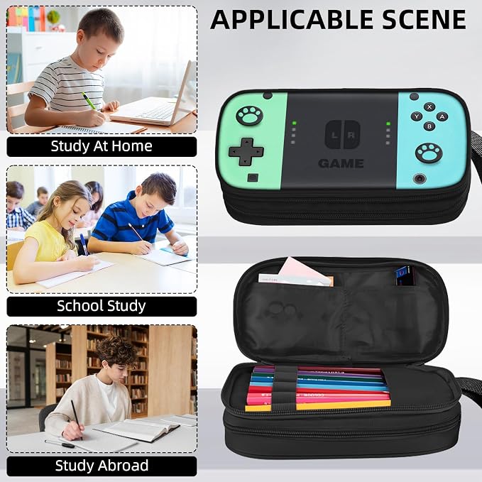 Gamer Pencil Case for Boys, Large Boys Pencil Pouch for Kids Teens School, Big Capacity Pen Box Pen Bag Organizer with 2 Compartments & Zipper