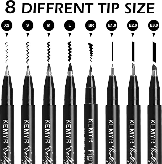 KEMYR 8 Micro Fine liner Drawing Art Pens Calligraphy Pens: XS-E3.0 Size Black Art supplies Waterproof Archival Black Ink Markers For Artists,Use for Professional Watercolor,Sketching