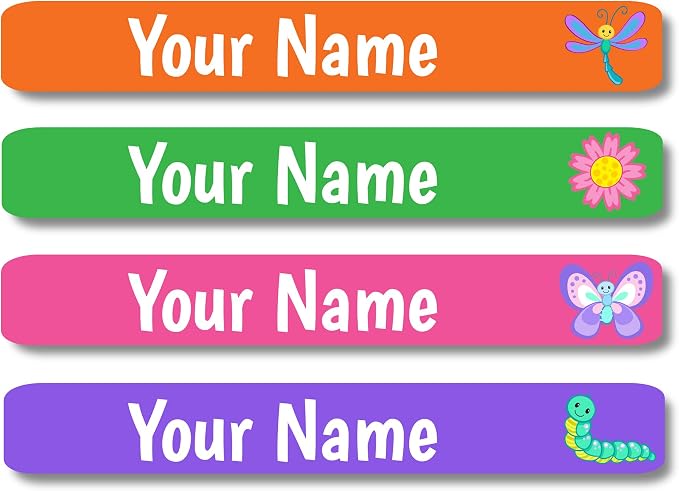 Lovable Labels Personalized Labels for Kids (120 Labels) - Waterproof Dishwasher Safe Peel and Stick Labels are Great for School Supplies Daycare Camp Bottles (Bright Bugs)