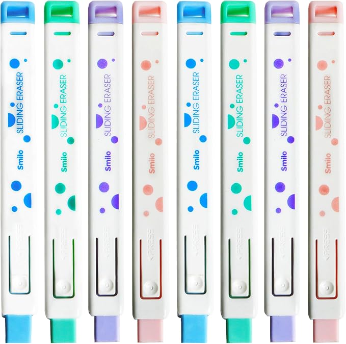 Smilo Retractable Eraser Pens, Mechanical Pencil Erasers, 8-Pack