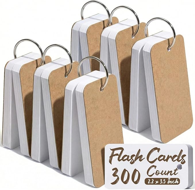 Koogel 300PCS Index Cards with Rings, 2.2 x 3.5 Inch, Small Flash Cards for Studying, Portable Blank Study Notecard for School Office Home Organization, Durable Study To Do List Note Taking Supplies