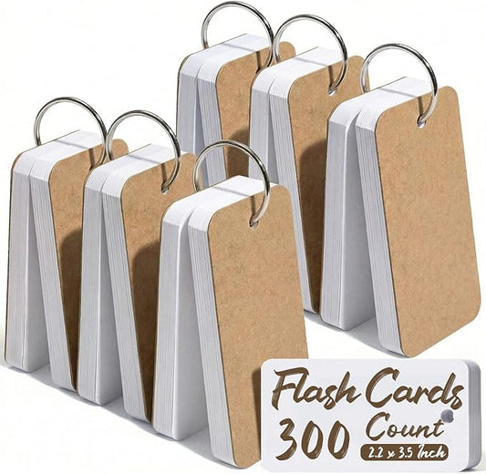 Koogel 300PCS Index Cards with Rings, 2.2 x 3.5 Inch, Small Flash Cards for Studying, Portable Blank Study Notecard for School Office Home Organization, Durable Study To Do List Note Taking Supplies