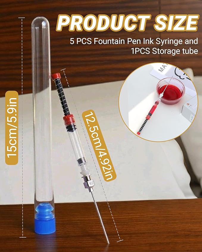 5-Pack Fountain Pen Ink Syringe Fillers with Storage Tube – Spring Converter for Refilling Ink Cartridges, Converters – Works with Most Fountain Pens