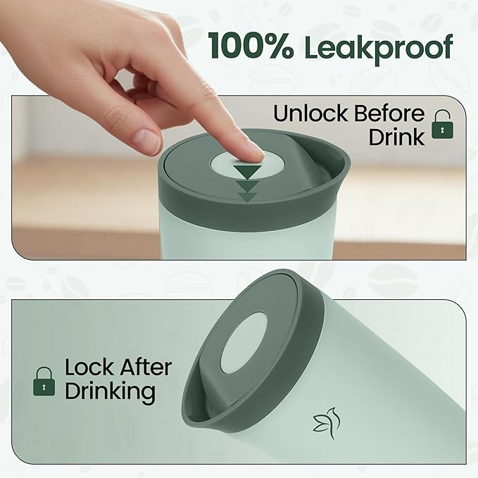 12oz Travel Coffee Mug Tumbler Insulated Stainless Steel Coffee Cup with Leakproof Lid for Hot and Cold Drinks BPA Free Reusable Mug Dishwasher Safe Cup Holder Friendly, Pastel Green