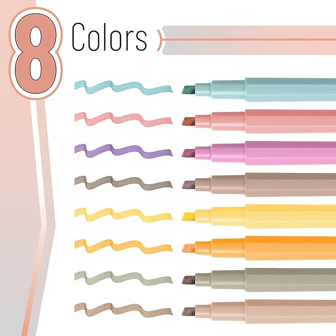 Mr. Pen- Aesthetic Highlighters No Bleed, 8 Pack, Chisel Tip, Cute Bible Highlighters Assorted Colors for Journaling, Highlighting, Underlining, Fast Dry, Back to School Supplies