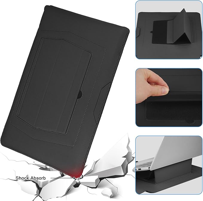 HoYiXi 13.6'' Laptop Sleeve Case Leather Bag with Stand Compatible with MacBook Pro 14/MacBook Air 13(M1 M2)/ASUS Vivobook 14/Dell XPS 13/ASUS Acer Matebook 13 14'' Laptop case,Black