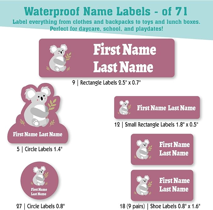Personalized Daycare Name Labels for Kids (71 Labels) - Custom Durable Waterproof Name Stickers for Clothing Tags, Water Bottles, Lunch Boxes, and School Supplies - Dishwasher, Washer