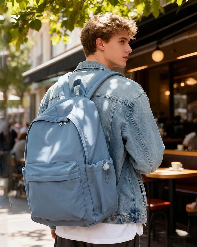 BJLFS Blue Backpack for School Women Girls, Waterproof Bookbag Cute High School Backpack for Men Teen Boys, Lightweight Travel College Mochilas Escolares para Casual Daypack Rucksack