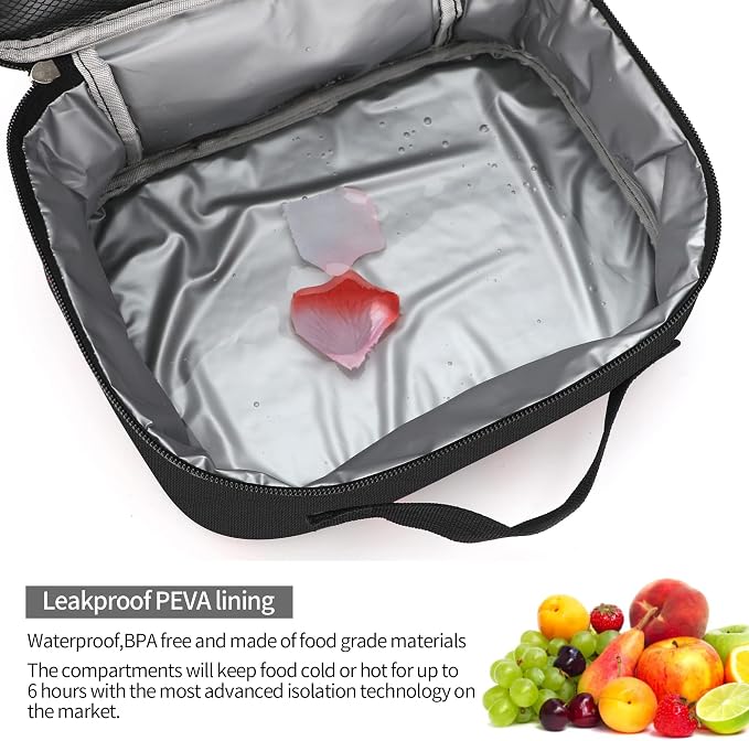 rickyh style Lunch Box with Padded Liner, Spacious Insulated Lunch Bag Durable Thermal Lunch Cooler Pack with Strap for Boys Girls Adults School Sports Beach Picnic Work Camp,2 Pocket (LBhei)