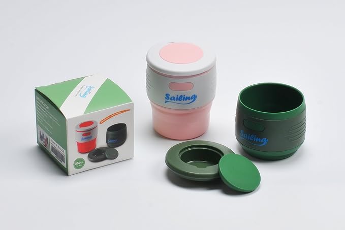 Sailing. Collapsible Portable Reusable Silicone 12 fl oz Drinking/Coffee Cup/Mug. 100% high quality food grade silicone. BPA Free (Pink)