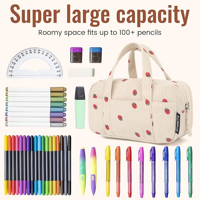 Large Pencil Case Pouch, Extra Big Pencil Bags with Zipper, Cute Corduroy Pencil Pouch with 5 Compartments, Pen Bag Wide Opening, Pencil Pouch Organizer, Pencil Box for Teen Girls Adults
