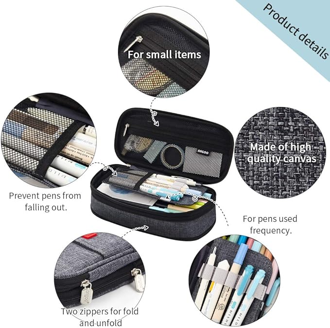 EASTHILL Big Capacity Pencil Pen Case Office College School Large Storage High Capacity Bag Pouch Holder Box Organizer (Deep Gray)