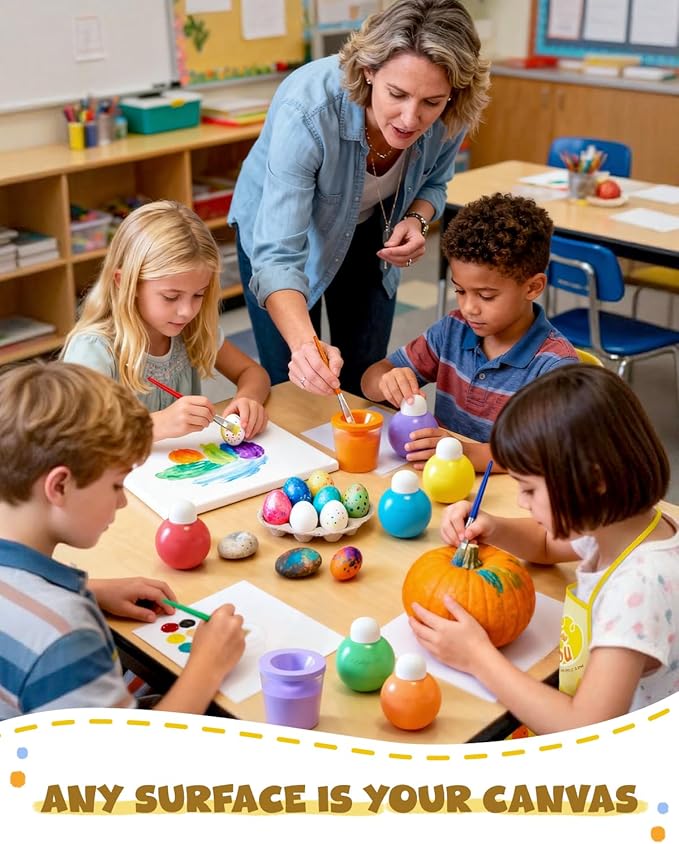 JUPITEARTH 10 Colors Washable Paint Set for Kids Ages 3-6, 4.06oz(120ml), Non-Toxic, Includes Brushes, Cups and Apron, Creative Gift for Toddlers and Preschoolers
