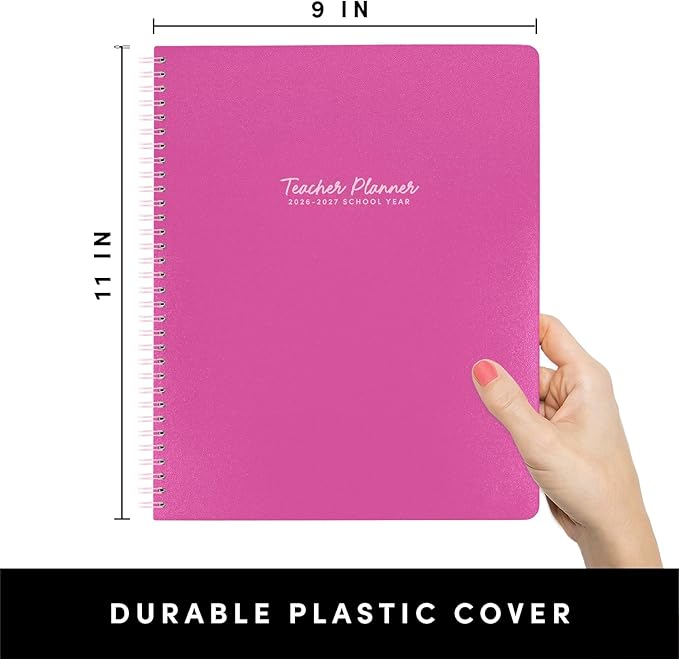 PAPERAGE Teacher Planner, Weekly & Monthly Academic Planner & Calendar, 12-Months, July 2026 - June 2027, (9.5" x 11"), Teacher Lesson Planning Book with Tabs, Stickers & Inner Pocket, Raspberry