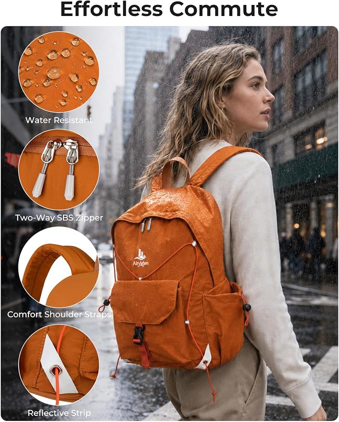 25L Travel Backpack Women Men,Lightweight College Backpack,Orange | Casual Daypack, Water Resistant Bookbag, Fit 15.6-inch Laptop, Travel Commuting Gym Hiking Work Bag, TSA Friendly