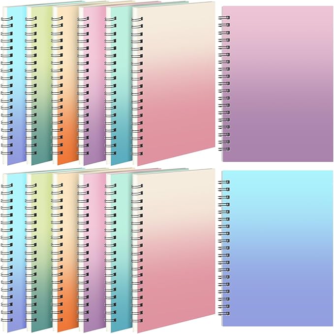 Leelosp 12 Pcs Small Spiral Notebook Lined Spiral Journal College Ruled Notebook Wire Bound Kraft Cover, 120 Pages for Work (Gradient Colors,5 x 7 Inch)