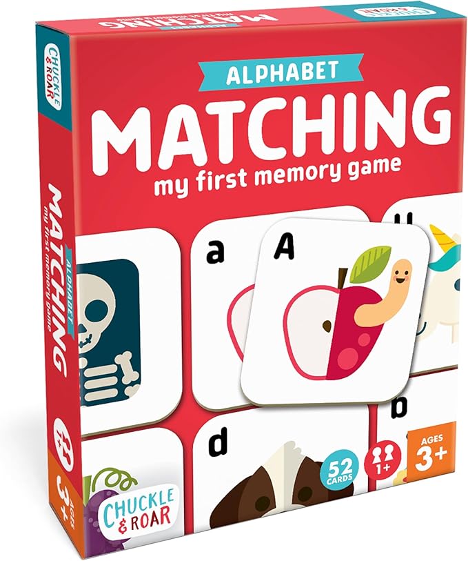 Chuckle & Roar Alphabet Matching Memory Game - Multicolor Tiles Concentration-Boosting Toddler Games - Uppercase & Lowercase Alphabet Learning - Travel-Friendly Matching Activity for Toddlers 3+