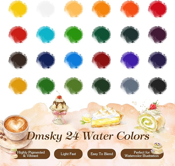 Watercolor Workbook for Beginners,18 Petite Patisserie Baking Water Coloring Book,Relaxing & Easy to Paint Water Coloring Book with 24 Colors-Perfect for Gifting to Creativity & Joy for Adults